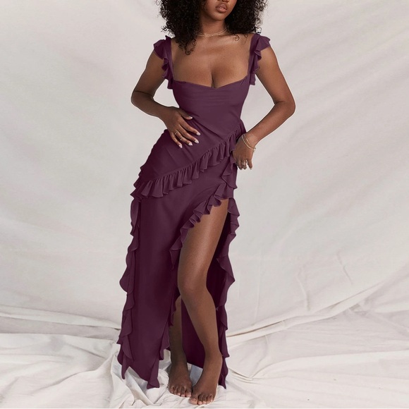 Elegant wine color fun fairy pirate ruffles dress comfy stretchy woman size m - Picture 8 of 17